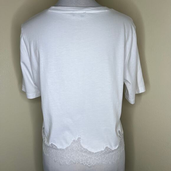 J Crew Lace Trim Tee Medium White Crewneck Short Sleeve Chic Minimalist T-Shirt - Picture 3 of 8